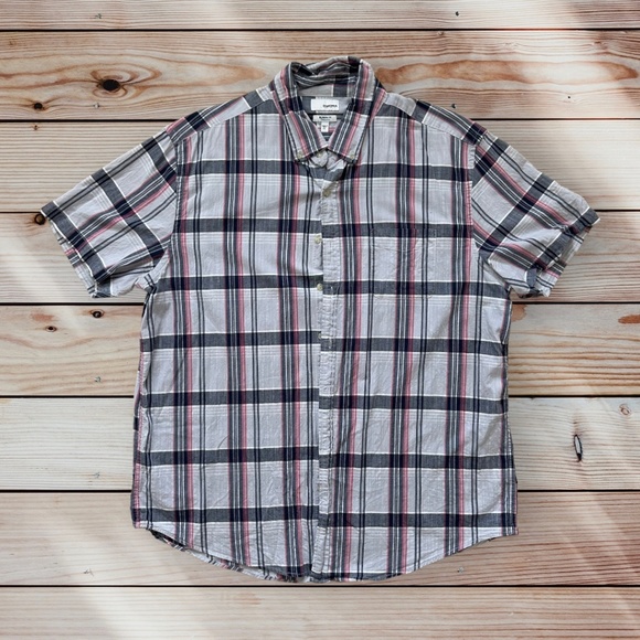 Men's Sonoma XL Slim Fit Short Sleeve Black/Grey/Pink Casual Button Down Shirt - Picture 1 of 3